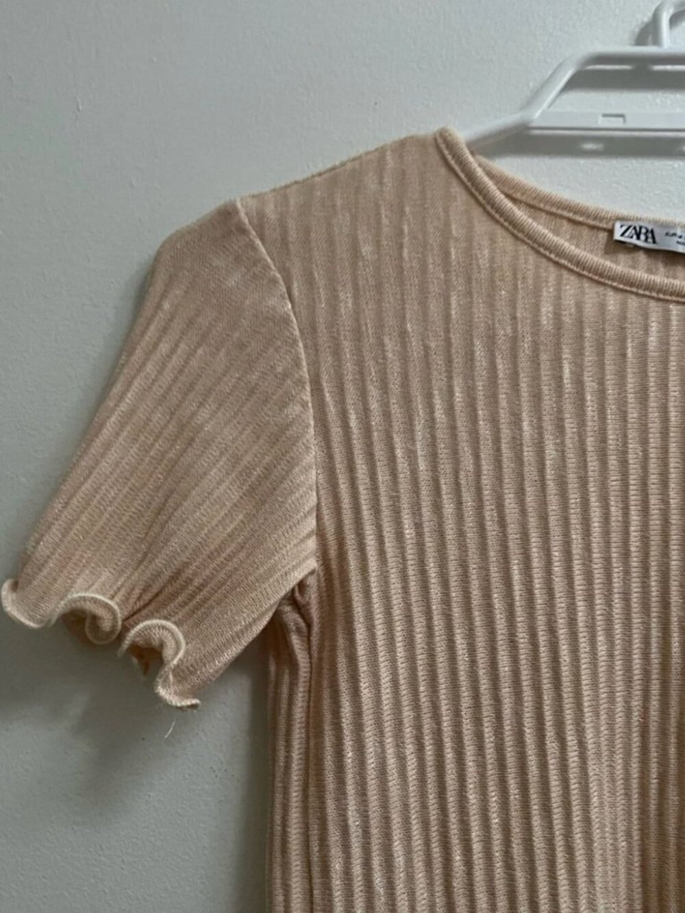 Zara Ribbed Knit Lettuce Edge Tee M - Picture 6 of 6